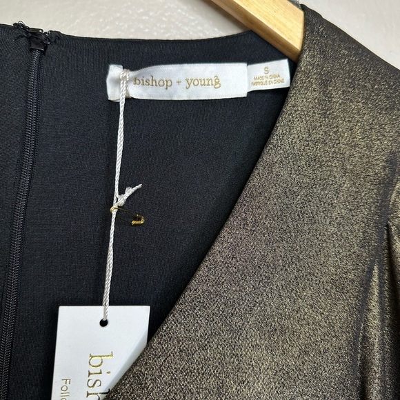 NWT Bishop + Young Luxe Metallic Long Sleeved Ruched Fitted Mini Dress Party - Picture 5 of 7